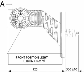 Pièces agricoles - Eclairage - Feu de gabarit droit LED, 0,7/1,4W, 12/24V, blanc/orange/rouge, 110x55x125mm, 3 LED, Kramp