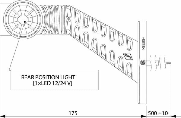 Pièces agricoles - Eclairage - Feu de gabarit gauche LED, 0,7/1,4W, 12/24V, blanc/orange/rouge, 125x55x175mm, 3 LED, Kramp