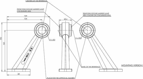 Pièces agricoles - Eclairage - Feu de gabarit LED, 12-24V, 190x164x48.6mm, Kramp