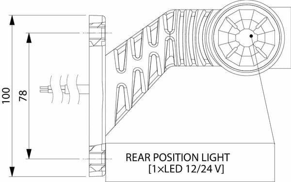 Pièces agricoles - Eclairage - Feu de gabarit droit LED, 0,7/1,4W, 12/24V, blanc/orange/rouge, 110x55x125mm, 3 LED, Kramp