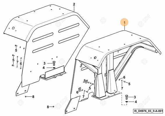 Pièces agricoles - Cabine et structure - FENDER ASSEMBLY-LH Deutz-Fahr origine