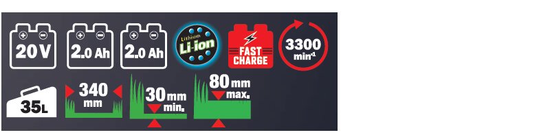 Materiels - Tondeuse poussée et tractée - TONDEUSE "R-BAT20" 40V (2X20V) 340MM SANS BATTERIE NI CHARGEUR