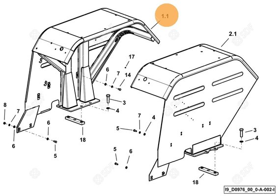 Pièces agricoles - Cabine et structure - LH FENDER ASSY +74MM Deutz-Fahr origine