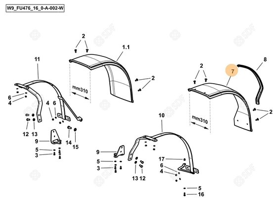 Pièces agricoles - Cabine et structure - Mudguard LH Deutz-Fahr origine