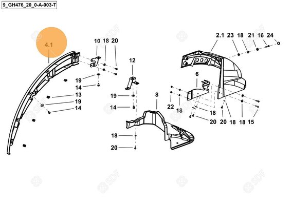 Pièces agricoles - Cabine et structure - 4WS RH FRONT FENDER Deutz-Fahr origine