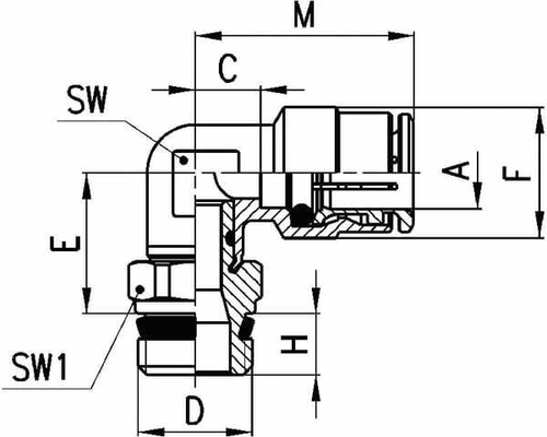 Pièces agricoles - Pièce pneumatique - Raccord en L connexion rapide, 6 mm x 3/8 BSPP, S6520