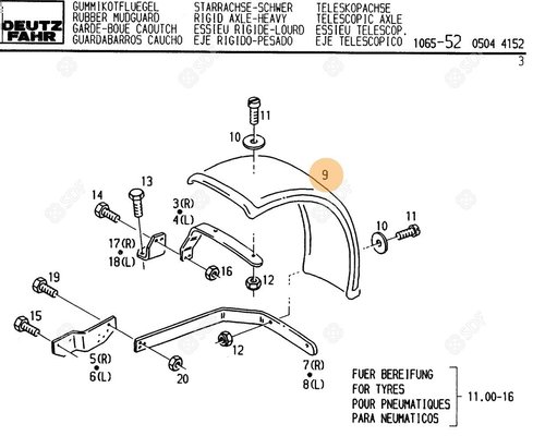 Pièces agricoles - Cabine et structure - GARDE-BOUE CAOUTCH Deutz-Fahr origine
