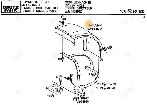 Pièces agricoles - Cabine et structure - GARDE BOUE Deutz-Fahr origine