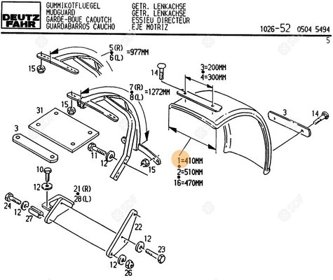 Pièces agricoles - Cabine et structure - GARDE BOUE CAOUTCH Deutz-Fahr origine