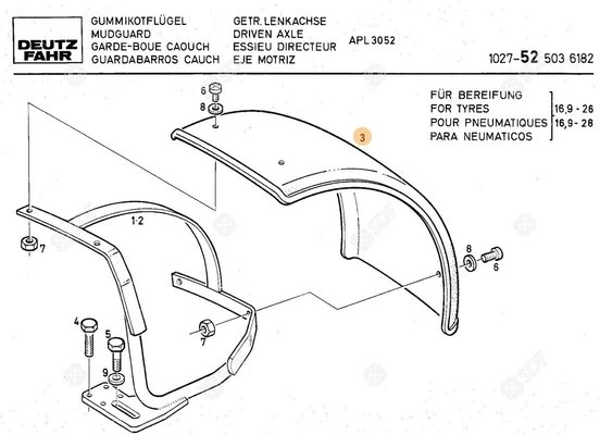 Pièces agricoles - Cabine et structure - GARDE BOUE CAOUTCH Deutz-Fahr origine
