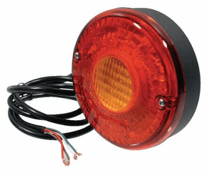 Pièces agricoles - Eclairage - Feu arrière LED, rond, 12/24V, rouge/ambre, à boulonner, Ø 140mm