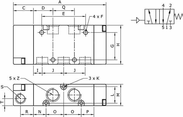 Pièces agricoles - Pièce pneumatique - Vanne 5/2, pneumatique 1/4"