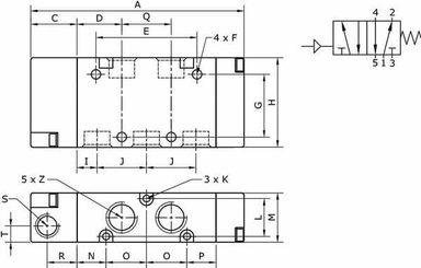 Pièces agricoles - Pièce pneumatique - Vanne 5/2, pneumatique 1/4"