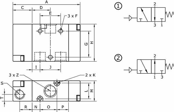 Pièces agricoles - Pièce pneumatique - Vanne 3/2, pneumatique 1/4"