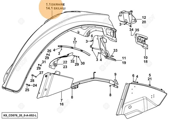 Pièces agricoles - Cabine et structure - PARAFANGO SX Deutz-Fahr origine