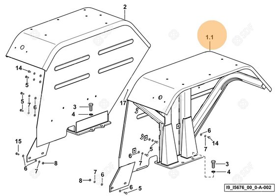 Pièces agricoles - Cabine et structure - garde-boue non peint sx/lh/li Deutz-Fahr origine