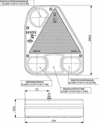 Pièces agricoles - Eclairage - Feu arrière LED rectangle droit câblé