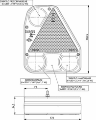 Pièces agricoles - Eclairage - Feu arrière LED rectangle droit câblé