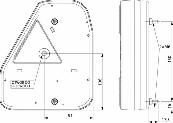 Pièces agricoles - Eclairage - Feu arrière LED rectangle droit câblé