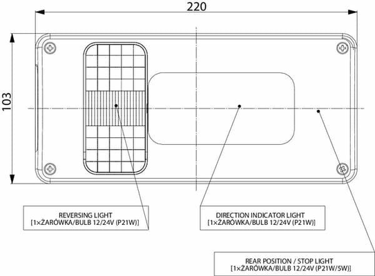 Pièces agricoles - Eclairage - Feu arrière rectangle droit câble