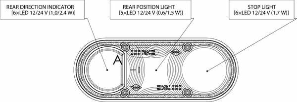 Pièces agricoles - Eclairage - Feu arrière LED rectangle gauche câblé