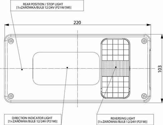 Pièces agricoles - Eclairage - Feu arrière rectangle gauche câble