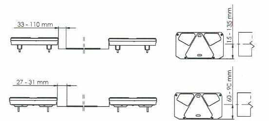 Pièces agricoles - Eclairage - Feu arrière LED rectangle gauche 12-24V, 242x134x36.5mm, Kramp