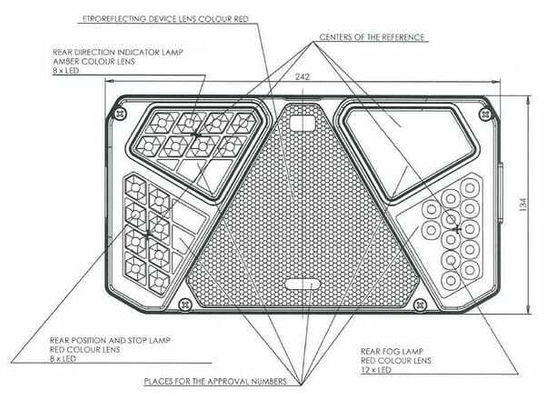 Pièces agricoles - Eclairage - Feu arrière LED rectangle gauche 12-24V, 242x134x36.5mm, Kramp