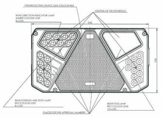 Pièces agricoles - Eclairage - Feu arrière LED rectangle gauche 12-24V, 242x134x36.5mm, Kramp