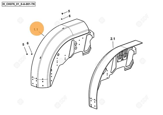 Pièces agricoles - Cabine et structure - garde-boue/aile dx/rh/re Deutz-Fahr origine