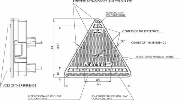 Pièces agricoles - Eclairage - Feu arrière LED triangulaire droit, 12-24V, 163x144x38.8mm, 5 fiches, Kramp