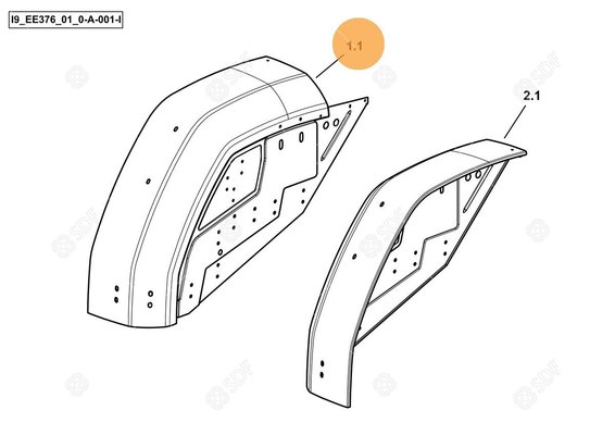 Pièces agricoles - Cabine et structure - garde-boue/aile dx/rh/re Deutz-Fahr origine