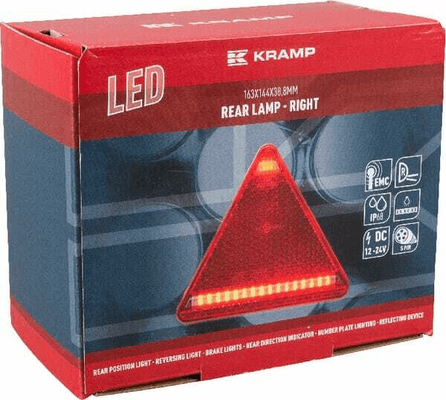 Pièces agricoles - Eclairage - Feu arrière LED triangulaire droit, 12-24V, 163x144x38.8mm, 5 fiches, Kramp