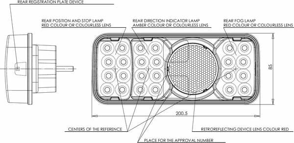Pièces agricoles - Eclairage - Feu arrière LED rectangle gauche câblé