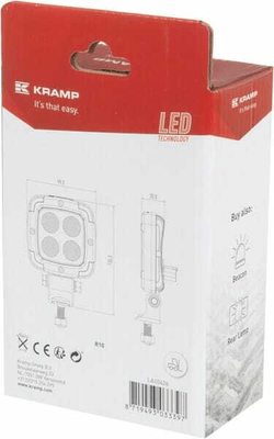 Pièces agricoles - Eclairage - Phare de travail LED, 20 W, 2200 lm, carré, 10-80 V, faisceau large, Kramp