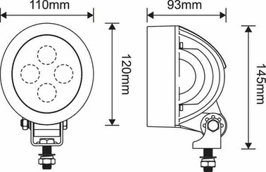 Pièces agricoles - Eclairage - Phare de travail LED 40W 4500lm rond blanc, 110x93x145mm, faisceau large, 4 LED's, Kramp