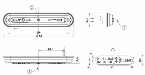 Pièces agricoles - Eclairage - Feu de gabarit LED, tube lumineux , type SLIM (orange)