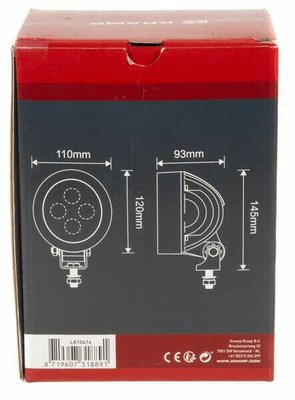 Pièces agricoles - Eclairage - Phare de travail LED 40W 4500lm rond blanc, 110x93x145mm, faisceau large, 4 LED's, Kramp