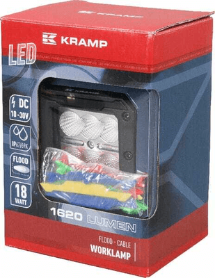 Pièces agricoles - Eclairage - Phare de travail LED carré 18W 1620lm 10-30V, 81x76x78mm, faisceau large, Kramp