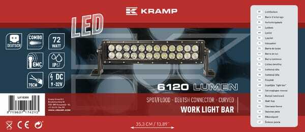 Pièces agricoles - Eclairage - Barre lumineuse de travail LED, 72W, 6120lm, rectangulaire, 12/24V, blanc, 343x57mm prise Deutsch, Combo, 24 LED, Kramp