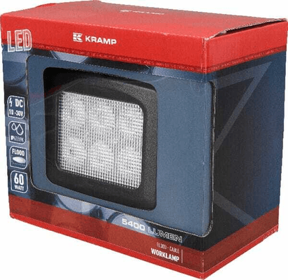 Pièces agricoles - Eclairage - Phare de travail LED carré 60W 5400lm, 10/30V, 135x124mm, faisceau large, 6 LED Kramp