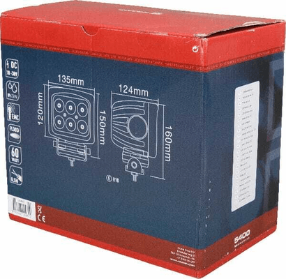 Pièces agricoles - Eclairage - Phare de travail LED carré 60W 5400lm, 10/30V, 135x124mm, faisceau large, 6 LED Kramp
