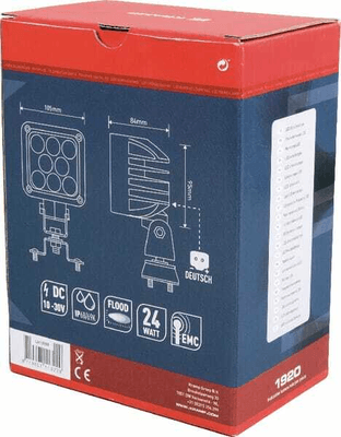 Pièces agricoles - Eclairage - Phare de travail LED carré blanc 24W 1920lm, 10/30V, 105x84x95mm faisceau large prise Deutsch 8 LED Kramp