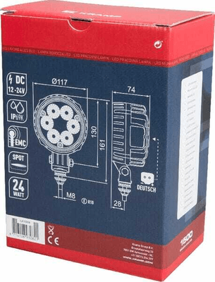Pièces agricoles - Eclairage - PhaPhare de travail LED rond 24W 1500lm, 10/30V, Ø 117mm longue portée prise Deutsch 6 LED Kramp