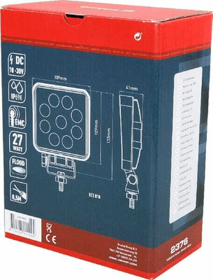 Pièces agricoles - Eclairage - Phare de travail LED carré 27W 2376lm 10-30V, 109x41x109mm faisceau large Kramp
