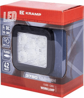 Pièces agricoles - Eclairage - Phare de travail LED carré 42W 3780lm, 10/30V, 100x82x100mm, faisceau large, 6 LED Kramp