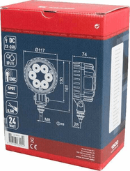 Pièces agricoles - Eclairage - Phare de travail LED rond 24W 1500lm, 10/30V, Ø 117mm, longue portée, 6 LED Kramp