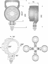 Pièces agricoles - Eclairage - Phare de travail LED rond 24W 1500lm, 10/30V, Ø 117mm, faisceau large, 6 LED Kramp