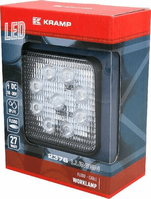 Pièces agricoles - Eclairage - Phare de travail LED carré 27W 2376lm 10-30V, 109x41x109mm faisceau large Kramp