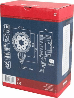 Pièces agricoles - Eclairage - Phare de travail LED rond 24W 1500lm, 10/30V, Ø 117mm faisceau large prise Deutsch 6 LED Kramp